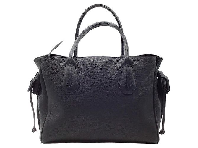 Borsa a tracolla in pelle nera Longchamp Penelope con nappina e coulisse Nero - vista 3