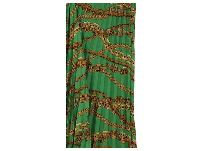 Falda midi plisada de poliéster impresa con cadenas verde/dorada de Balenciaga - vista 2