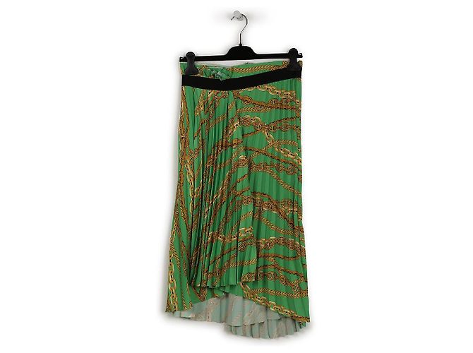 Falda midi plisada de poliéster impresa con cadenas verde/dorada de Balenciaga - vista 3