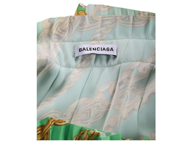 Falda midi plisada de poliéster impresa con cadenas verde/dorada de Balenciaga - vista 5