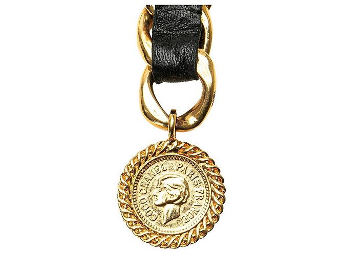 Chanel Cambon Kettengürtel aus goldschwarzem Leder - Ansicht 4