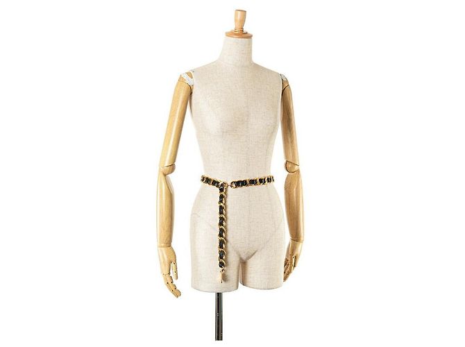 Chanel Cambon Kettengürtel aus goldschwarzem Leder - Ansicht 6
