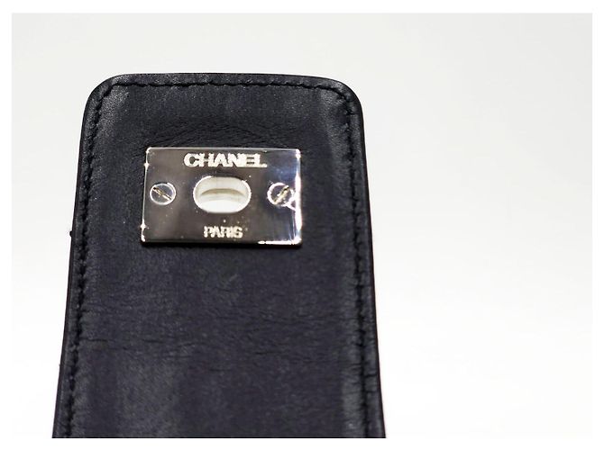 Chanel Vintage große Schokoladenriegel-Ledergürtel mit Drehverschluss und silberner Hardware Schwarz - Ansicht 10