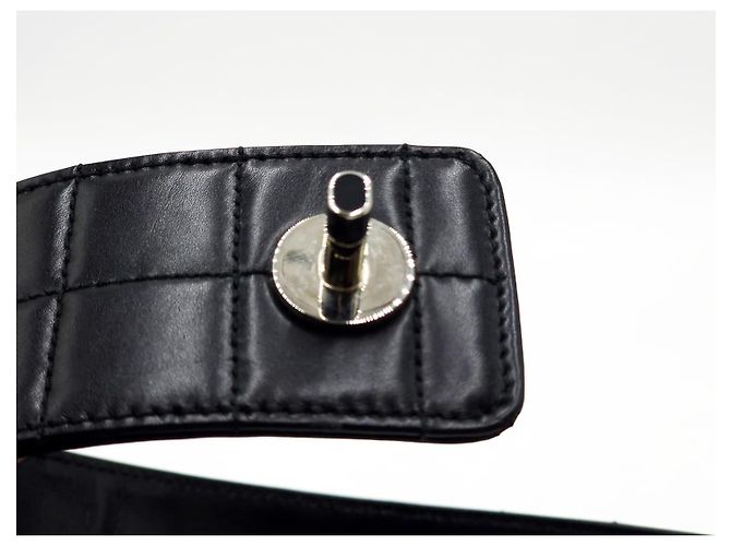 Chanel Vintage große Schokoladenriegel-Ledergürtel mit Drehverschluss und silberner Hardware Schwarz - Ansicht 11