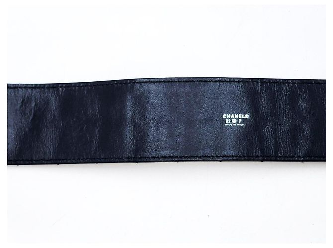 Chanel Vintage große Schokoladenriegel-Ledergürtel mit Drehverschluss und silberner Hardware Schwarz - Ansicht 13