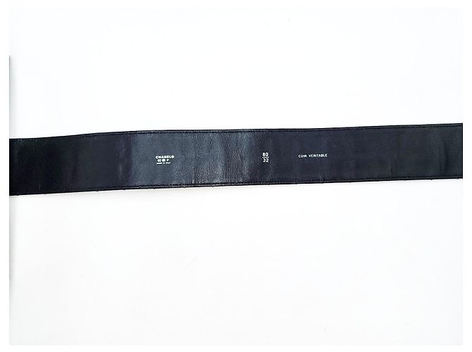Chanel Vintage große Schokoladenriegel-Ledergürtel mit Drehverschluss und silberner Hardware Schwarz - Ansicht 14
