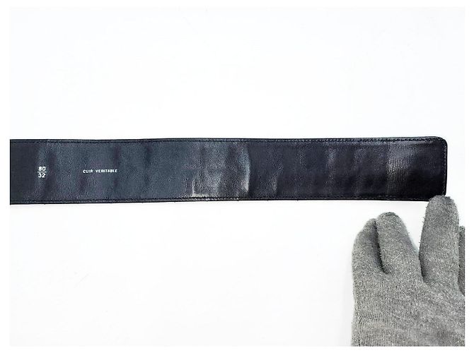 Chanel Vintage große Schokoladenriegel-Ledergürtel mit Drehverschluss und silberner Hardware Schwarz - Ansicht 15