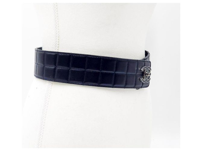 Chanel Vintage große Schokoladenriegel-Ledergürtel mit Drehverschluss und silberner Hardware Schwarz - Ansicht 6