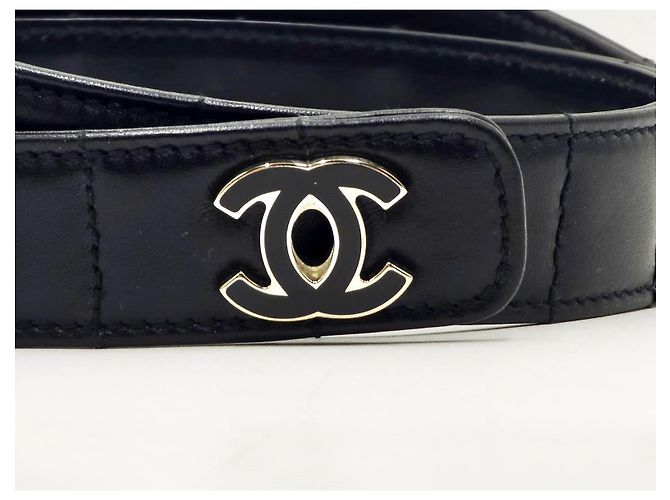 Chanel Vintage Chocolate Bar Turnlock Leather Belt Silver Hardware Black - view 11