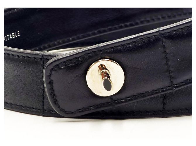 Chanel Vintage Chocolate Bar Turnlock Leather Belt Silver Hardware Black - view 13