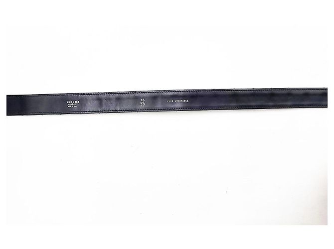 Chanel Vintage Chocolate Bar Turnlock Leather Belt Silver Hardware Black - view 16