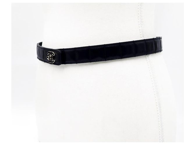 Chanel Vintage Chocolate Bar Turnlock Leather Belt Silver Hardware Black - view 7