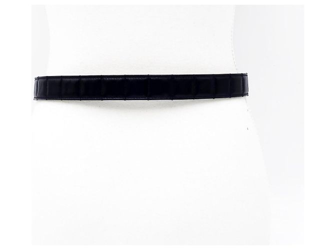 Chanel Vintage Chocolate Bar Turnlock Leather Belt Silver Hardware Black - view 8
