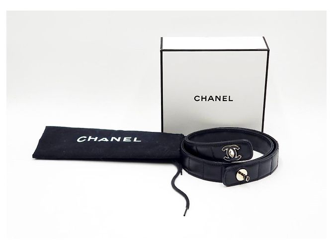 Chanel Vintage Chocolate Bar Turnlock Leather Belt Silver Hardware Black - view 9