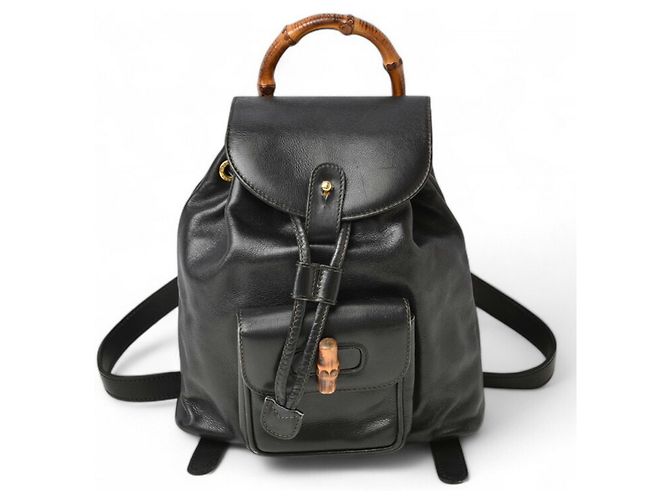 Gucci Bamboo Leder Rucksack Schwarz - Ansicht 2