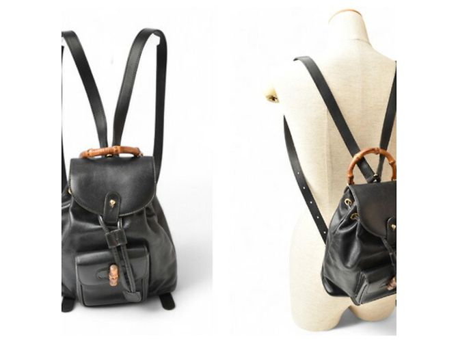 Gucci Bamboo Leder Rucksack Schwarz - Ansicht 3