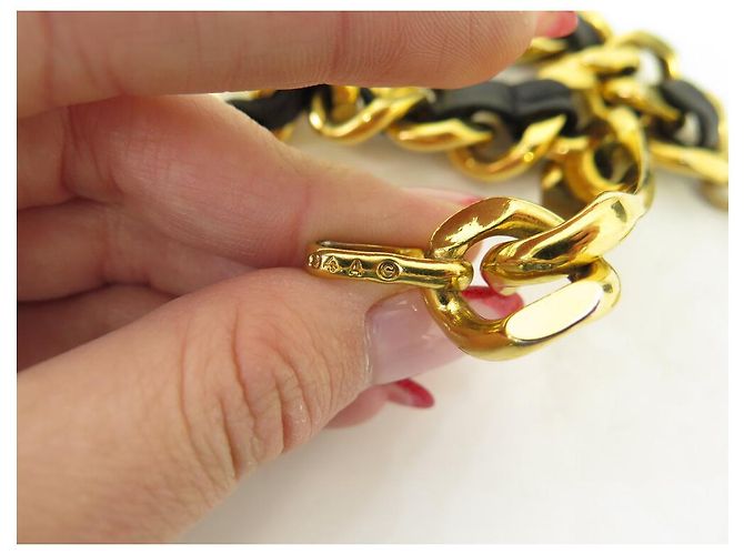 VINTAGE CHANEL GÜRTEL 1994 KETTENMEDAILLON LOGO & VERFLECHTETER LEDERGÜRTEL Golden - Ansicht 5