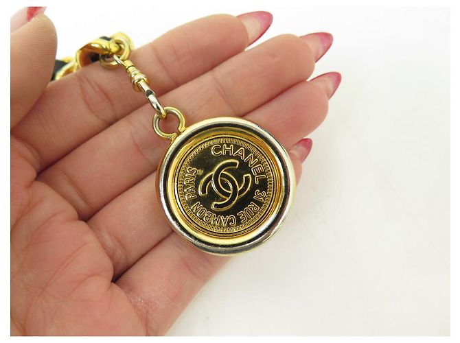 VINTAGE CHANEL GÜRTEL 1994 KETTENMEDAILLON LOGO & VERFLECHTETER LEDERGÜRTEL Golden - Ansicht 6