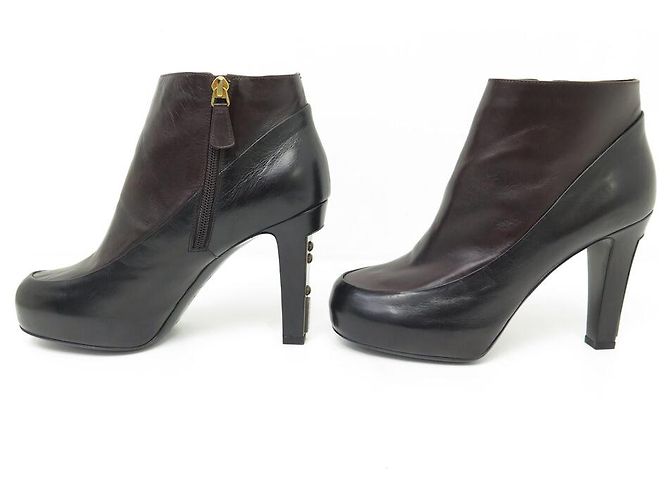 NUOVE STIVALI BICOLOR CHANEL G29228 39.5 BORDEAUX NERO - vista 2