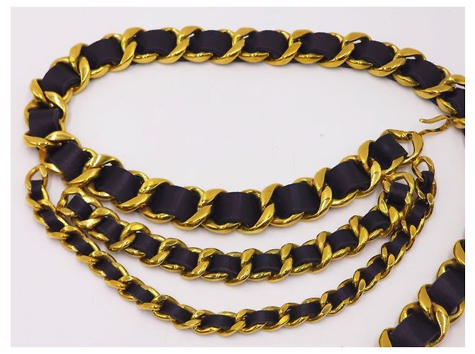 Chanel Vintage Chunky Triple Drapierte Halskette Gürtel Gold hardware - Ansicht 14