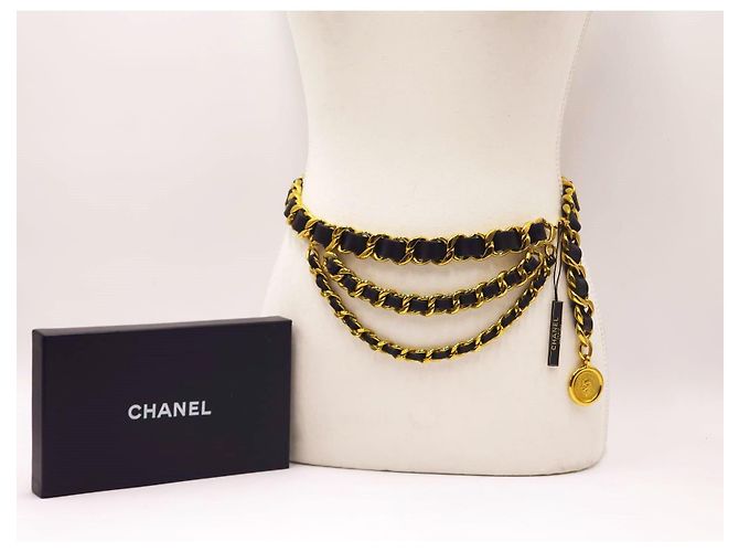 Chanel Vintage Chunky Triple Drapierte Halskette Gürtel Gold hardware - Ansicht 4