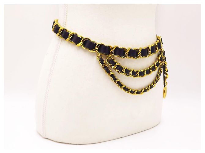 Chanel Vintage Chunky Triple Drapierte Halskette Gürtel Gold hardware - Ansicht 6