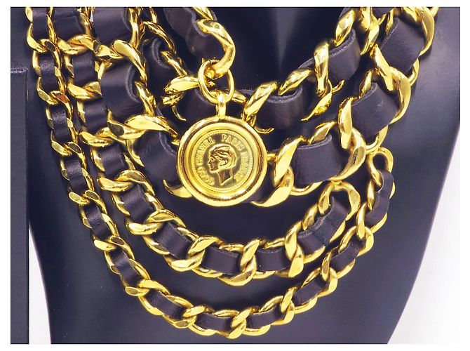 Chanel Vintage Chunky Triple Drapierte Halskette Gürtel Gold hardware - Ansicht 9