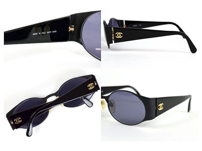 Occhiali da sole Chanel neri e dorati in plastica Nero D'oro - vista 8