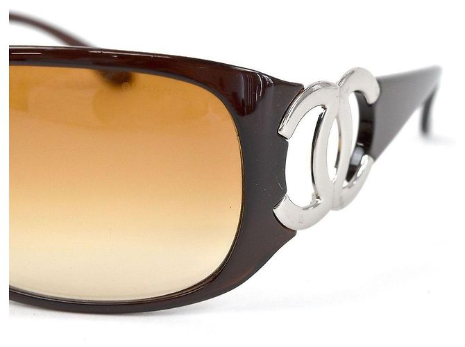 Óculos de sol Chanel Castanho Prateado Plástico Marrom Prata - vista 4
