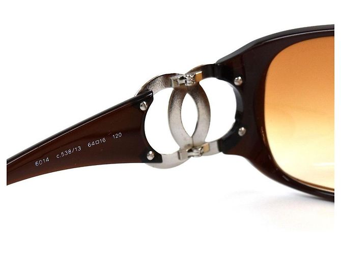 Óculos de sol Chanel Castanho Prateado Plástico Marrom Prata - vista 6