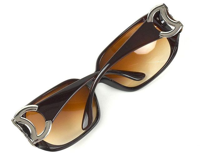 Óculos de sol Chanel Castanho Prateado Plástico Marrom Prata - vista 7