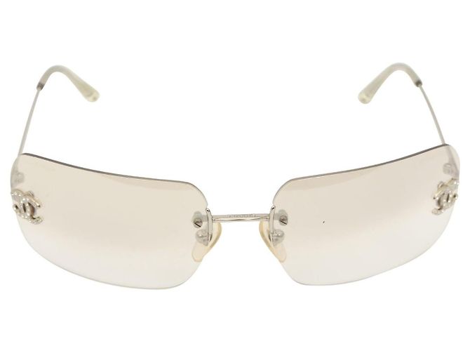 Chanel CC Logo Rhinestone Silver Sunglasses Silvery - view 2