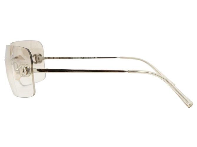 Chanel CC Logo Rhinestone Silver Sunglasses Silvery - view 3