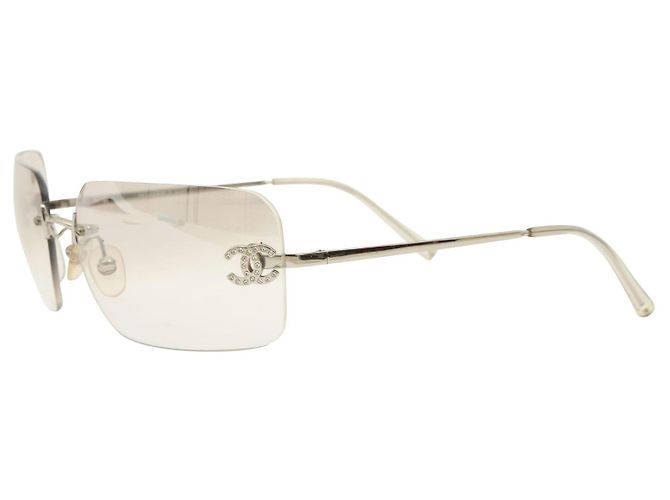 Chanel CC Logo Rhinestone Silver Sunglasses Silvery - view 5