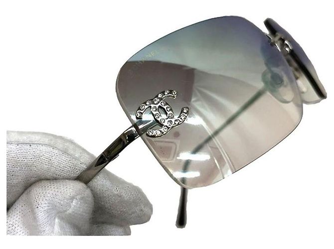 Occhiali da sole Chanel Blu Aqua in plastica Argento - vista 8