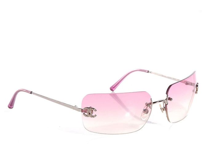 Occhiali da sole Chanel rosa e argentati in plastica Argento - vista 2