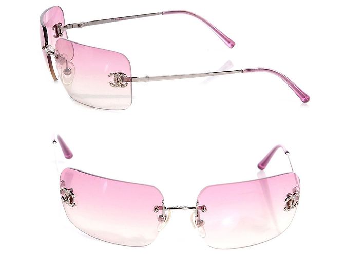 Occhiali da sole Chanel rosa e argentati in plastica Argento - vista 3