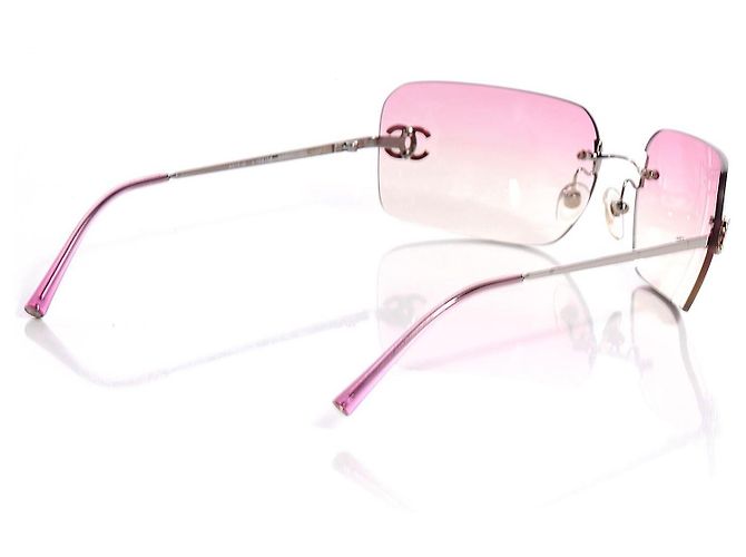 Occhiali da sole Chanel rosa e argentati in plastica Argento - vista 4