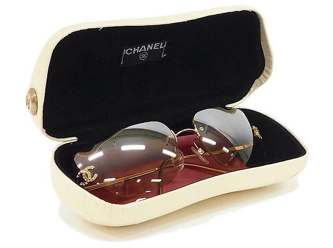 Chanel Occhiali da sole con strass dorati e lenti arancioni 4017-D D'oro Arancione - vista 10