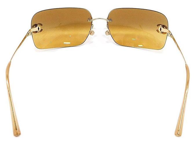 Chanel Occhiali da sole con strass dorati e lenti arancioni 4017-D D'oro Arancione - vista 4