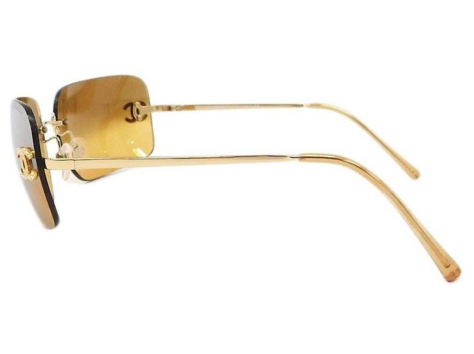 Chanel Occhiali da sole con strass dorati e lenti arancioni 4017-D D'oro Arancione - vista 5