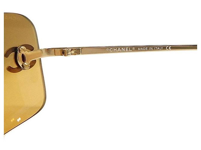 Chanel Occhiali da sole con strass dorati e lenti arancioni 4017-D D'oro Arancione - vista 7