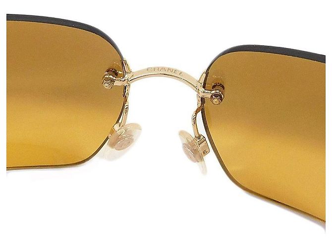 Chanel Occhiali da sole con strass dorati e lenti arancioni 4017-D D'oro Arancione - vista 9