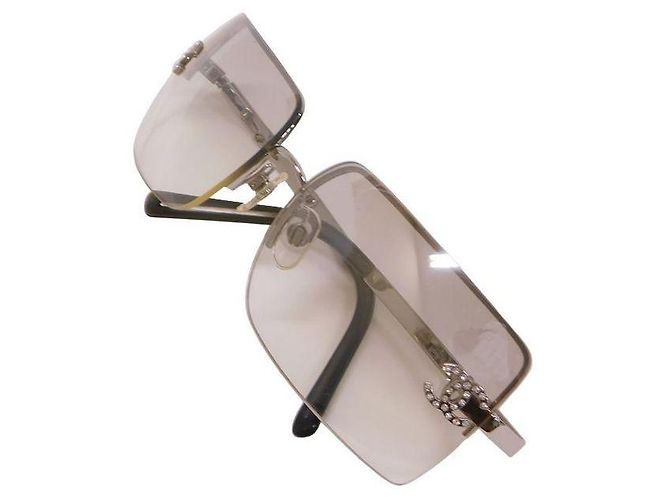 Occhiali da sole Chanel CC Logo Strass Grigio Argento Silver hardware - vista 6