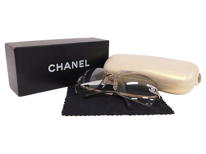 Occhiali da sole Chanel CC Logo Strass Grigio Argento Silver hardware - vista 7