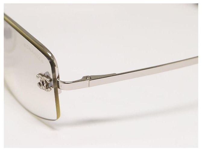 Chanel CC Logo Silberne Randlose Strass Sonnenbrille Transparent - Ansicht 2