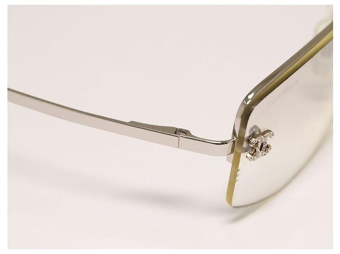 Chanel CC Logo Silberne Randlose Strass Sonnenbrille Transparent - Ansicht 3