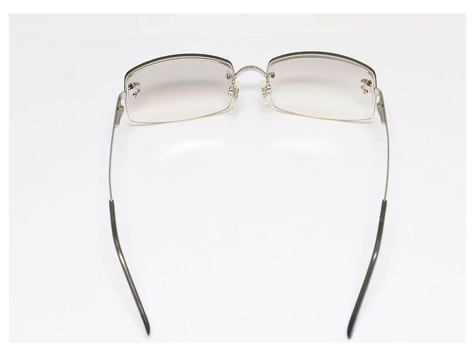 Chanel CC Logo Silberne Randlose Strass Sonnenbrille Transparent - Ansicht 4