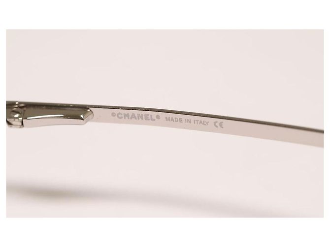 Chanel CC Logo Silberne Randlose Strass Sonnenbrille Transparent - Ansicht 7