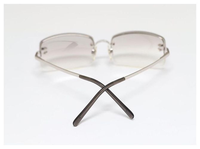 Chanel CC Logo Silberne Randlose Strass Sonnenbrille Transparent - Ansicht 8